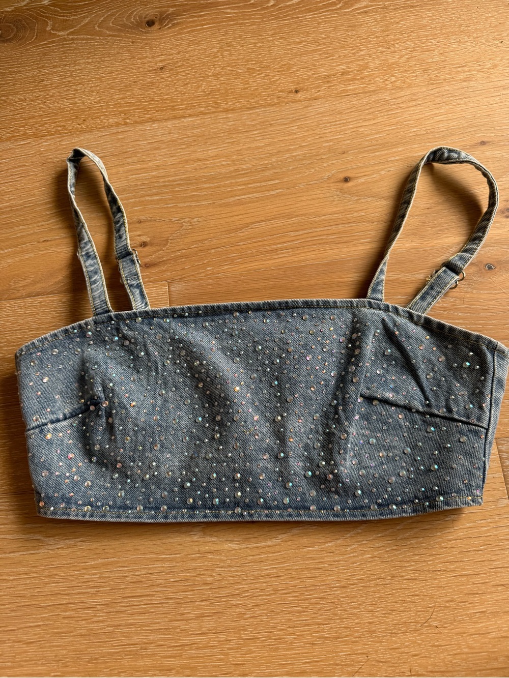 NWT Denim Rhinestone Crop Top